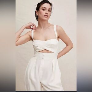Sabina Musayev “Rosa” Jumpsuit in Off White – Cutout Bodice & Lace-Up Back XS✨